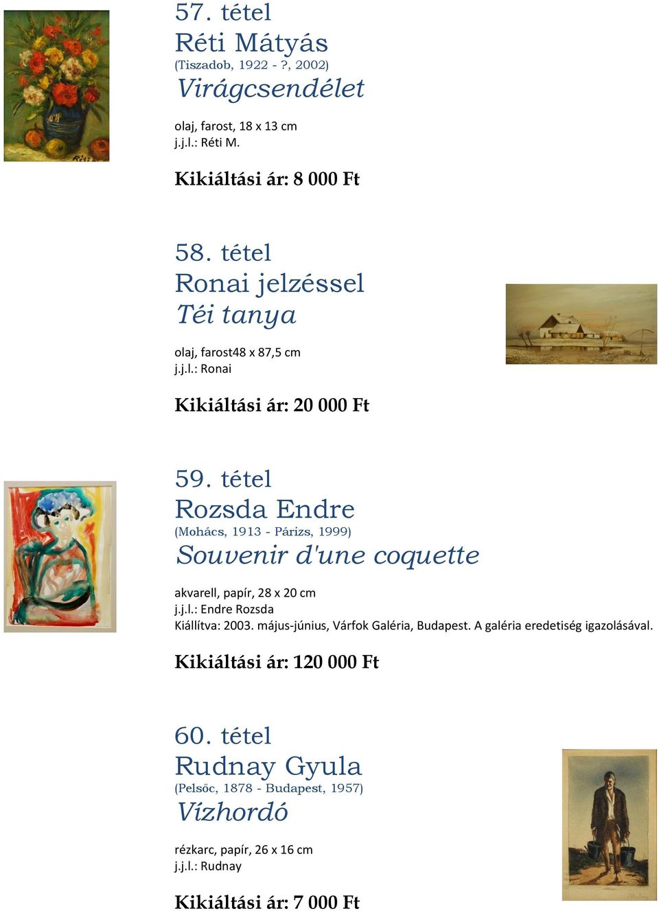 tétel Rozsda Endre (Mohács, 1913 - Párizs, 1999) Souvenir d'une coquette akvarell, papír, 28 x 20 cm j.j.l.: Endre Rozsda Kiállítva: 2003.
