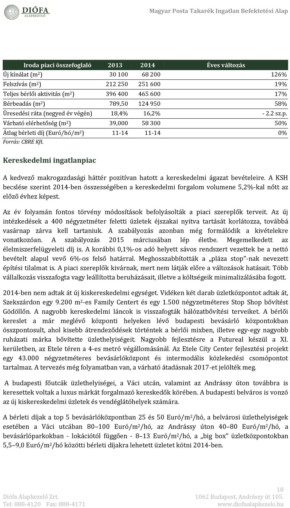 Kereskedelmi ingatlanpiac A kédvéző makrogazdasági háttér pozitívan hatott a kéréskédélmi ágazat bévétéléiré.