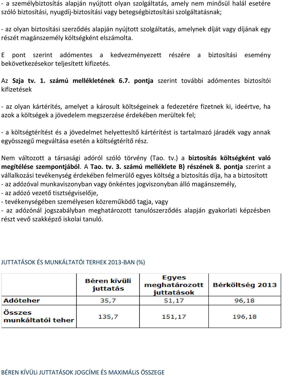 E pont szerint adómentes a kedvezményezett részére a biztosítási esemény bekövetkezésekor teljesített kifizetés. Az Szja tv. 1. számú mellékletének 6.7.