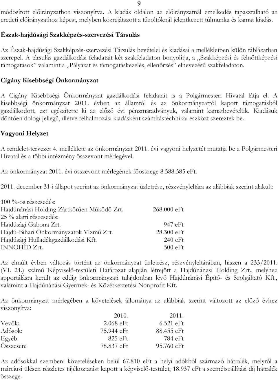 Észak-hajdúsági Szakképzés-szervezési Társulás Az Észak-hajdúsági Szakképzés-szervezési Társulás bevételei és kiadásai a mellékletben külön táblázatban szerepel.