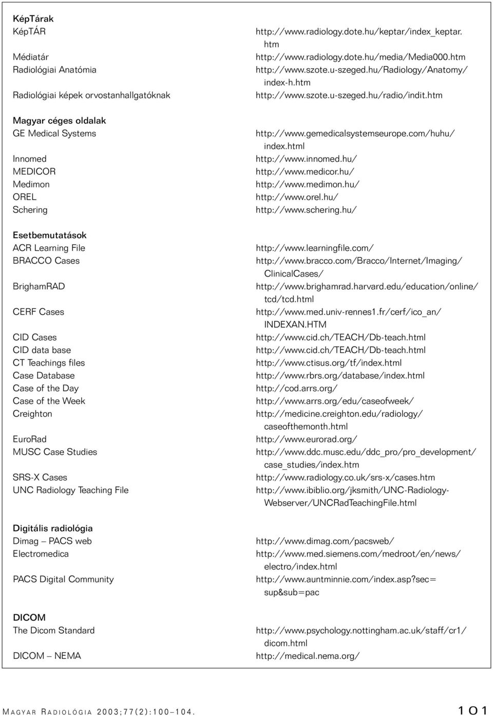 File Digitális radiológia Dimag PACS web Electromedica PACS Digital Community DICOM The Dicom Standard DICOM NEMA http://www.radiology.dote.hu/keptar/index_keptar. htm http://www.radiology.dote.hu/media/media000.