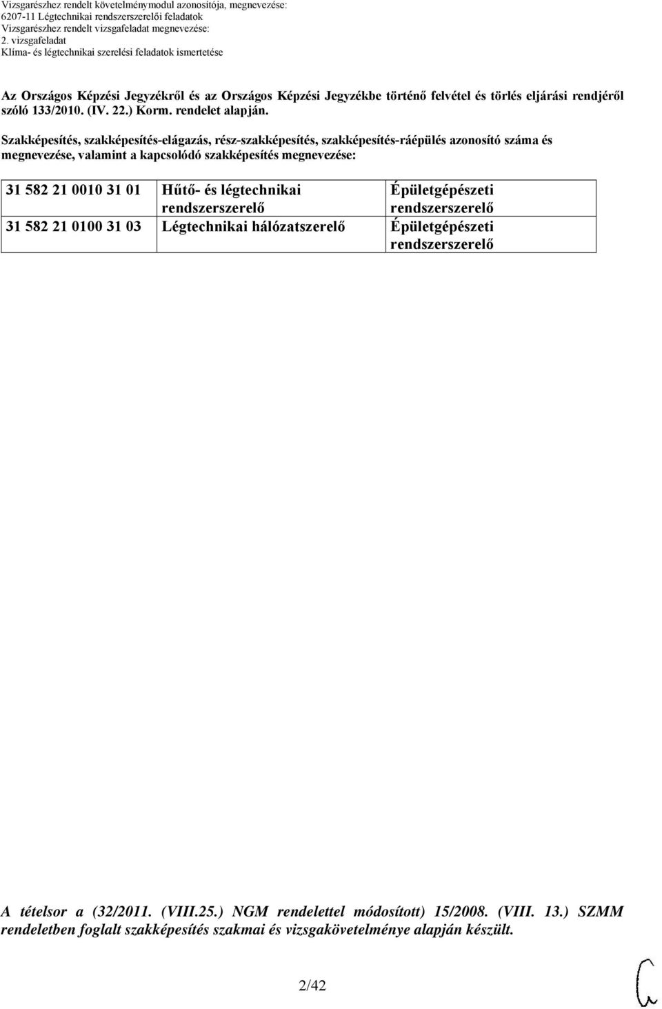 3 582 2 000 3 0 Hűtő- és légtechnikai rendszerszerelő Épületgépészeti rendszerszerelő 3 582 2 000 3 03 Légtechnikai hálózatszerelő Épületgépészeti rendszerszerelő