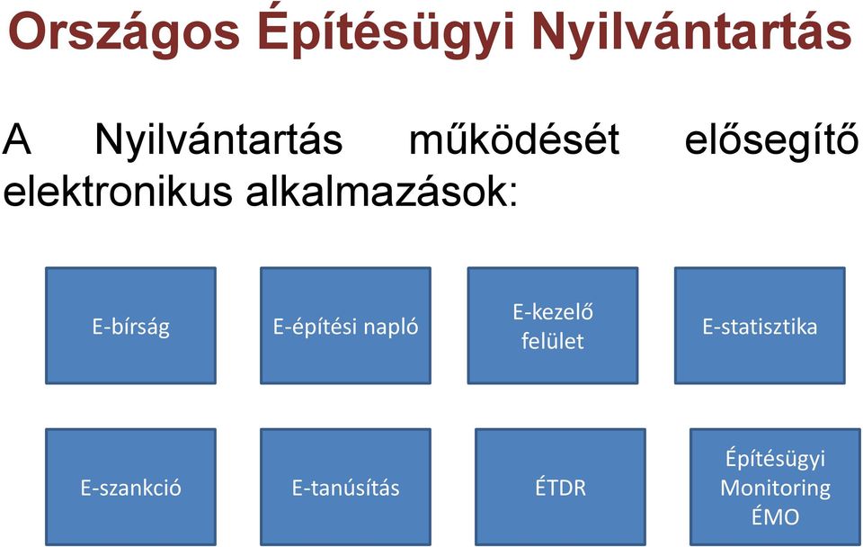 E-bírság E-építési napló E-kezelő felület