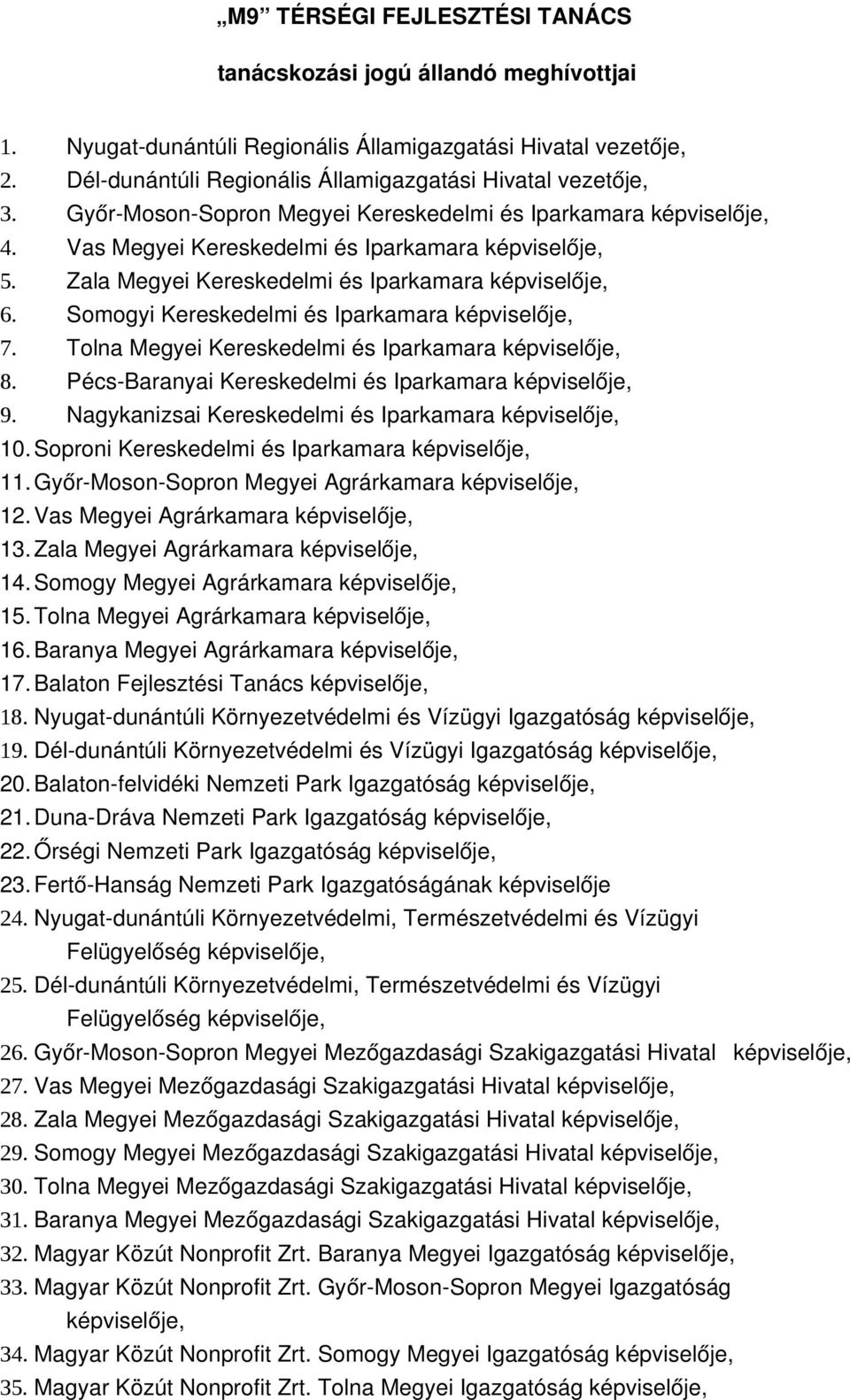 Somogyi Kereskedelmi és Iparkamara képviselője, 7. Tolna Megyei Kereskedelmi és Iparkamara képviselője, 8. Pécs Baranyai Kereskedelmi és Iparkamara képviselője, 9.