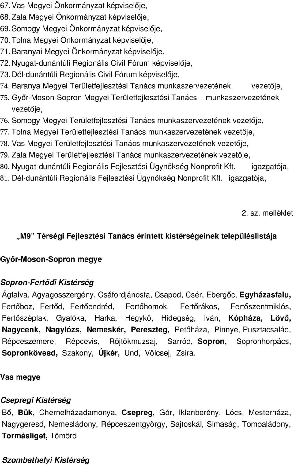 Baranya Megyei Területfejlesztési Tanács munkaszervezetének vezetője, 75. Győr Moson Sopron Megyei Területfejlesztési Tanács munkaszervezetének vezetője, 76.