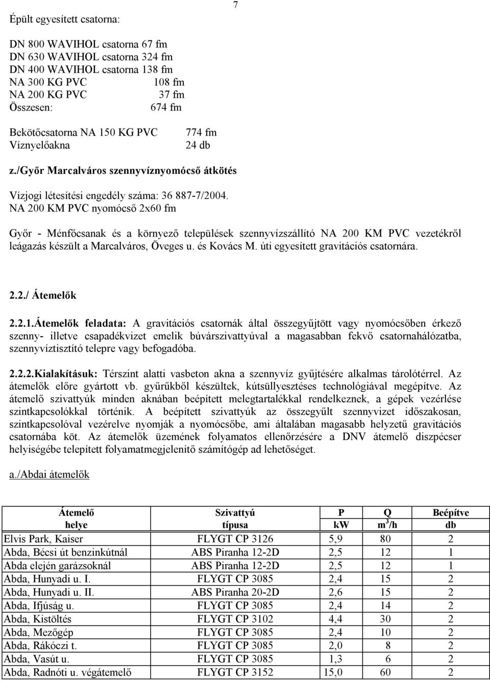 NA 200 KM PVC nyomócső 2x60 Győr - Ménfőcsanak és a környező települések szennyvízszállító NA 200 KM PVC vezetékről leágazás készült a Marcalváros, Öveges u. és Kovács M.