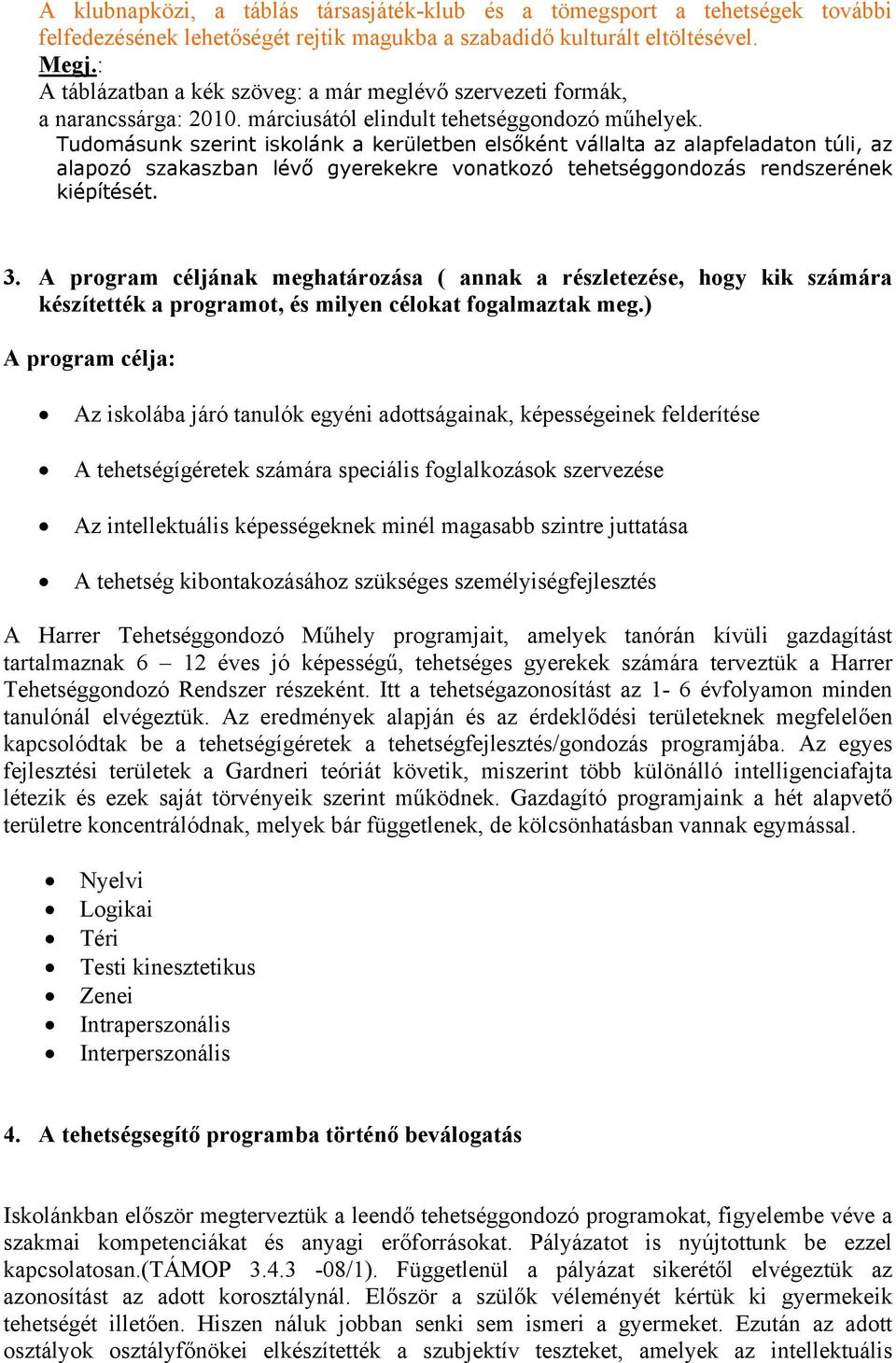 Tudomásunk szerint iskolánk a kerületben elsőként vállalta az alapfeladaton túli, az alapozó szakaszban lévő gyerekekre vonatkozó tehetséggondozás rendszerének kiépítését. 3.