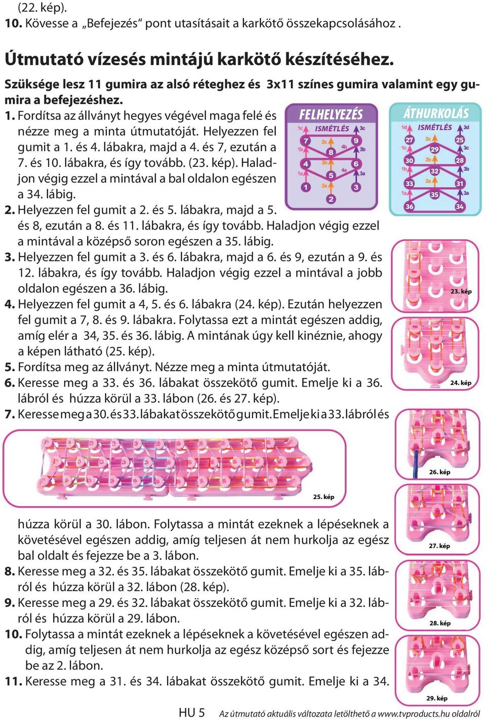 Helyezzen fel gumit a 1. és 4. lábakra, majd a 4. és 7, ezután a 7. és 10. lábakra, és így tovább. (23. kép). Haladjon végig ezzel a mintával a bal oldalon egészen a 34. lábig. 2.