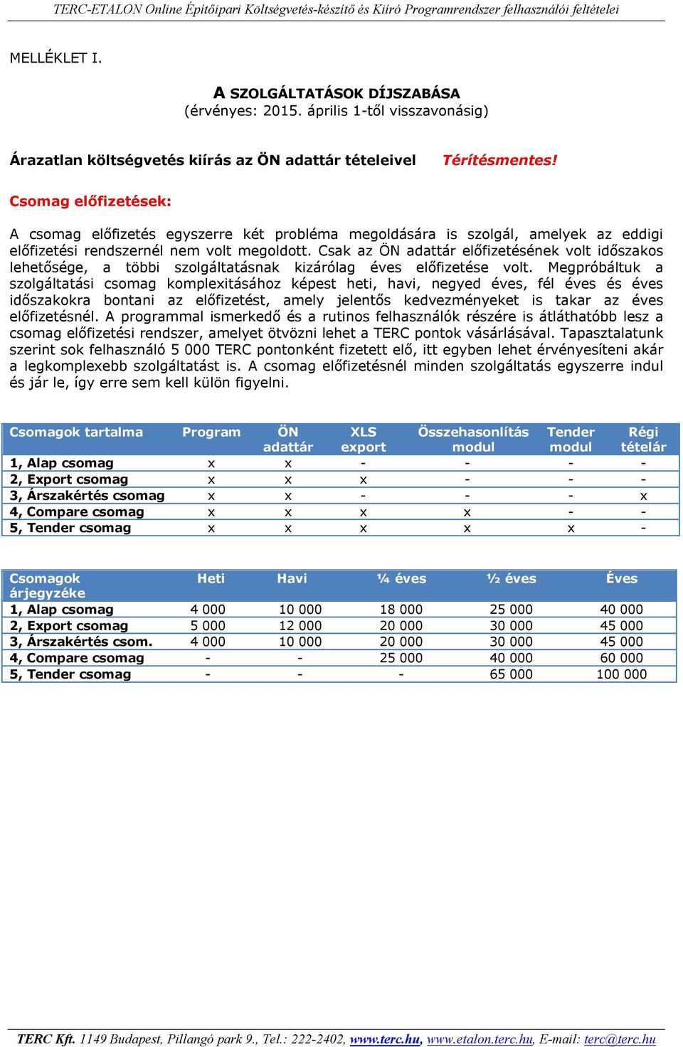 Csak az ÖN adattár előfizetésének volt időszakos lehetősége, a többi szolgáltatásnak kizárólag éves előfizetése volt.