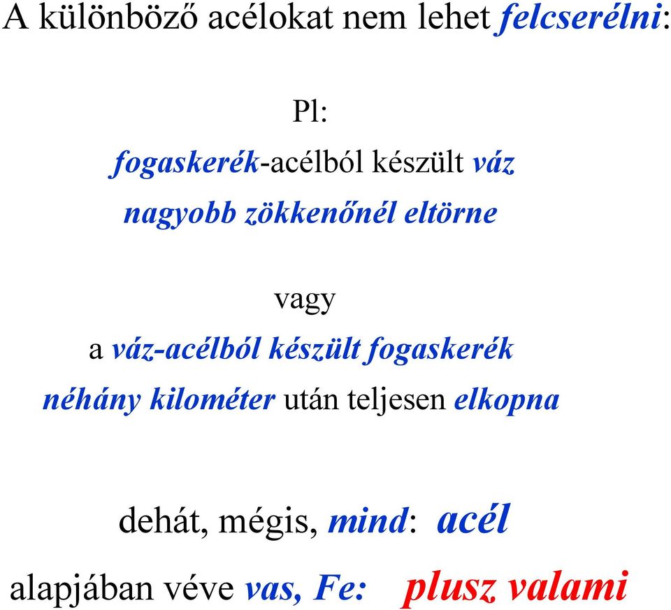 vagy a váz-acélból készült fogaskerék néhány kilométer után