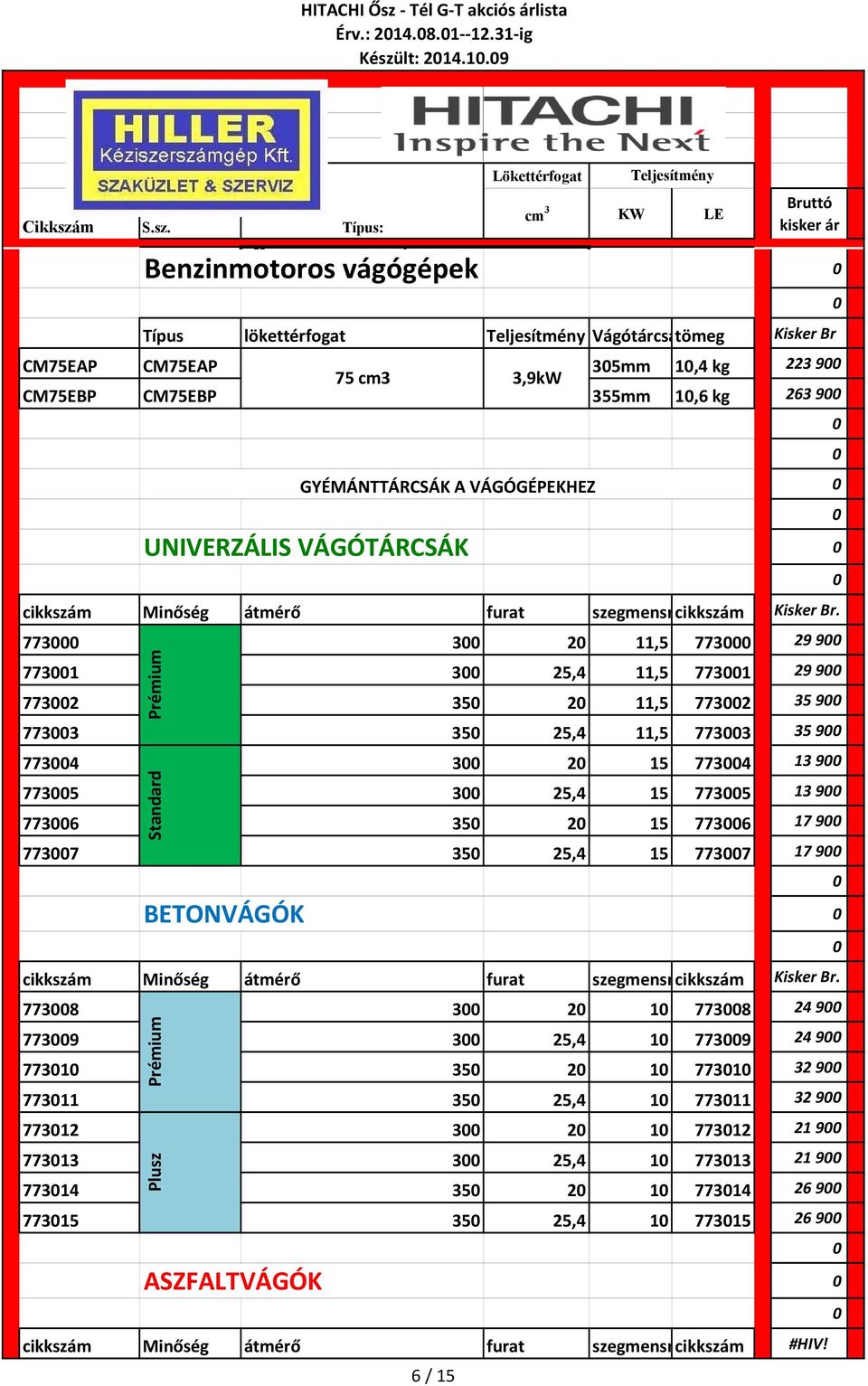 VÁGÓGPEKHEZ UNIVERZÁLIS VÁGÓTÁRCSÁK cikkszám Minőség átmérő furat szegmensmcikkszám Kisker Br.