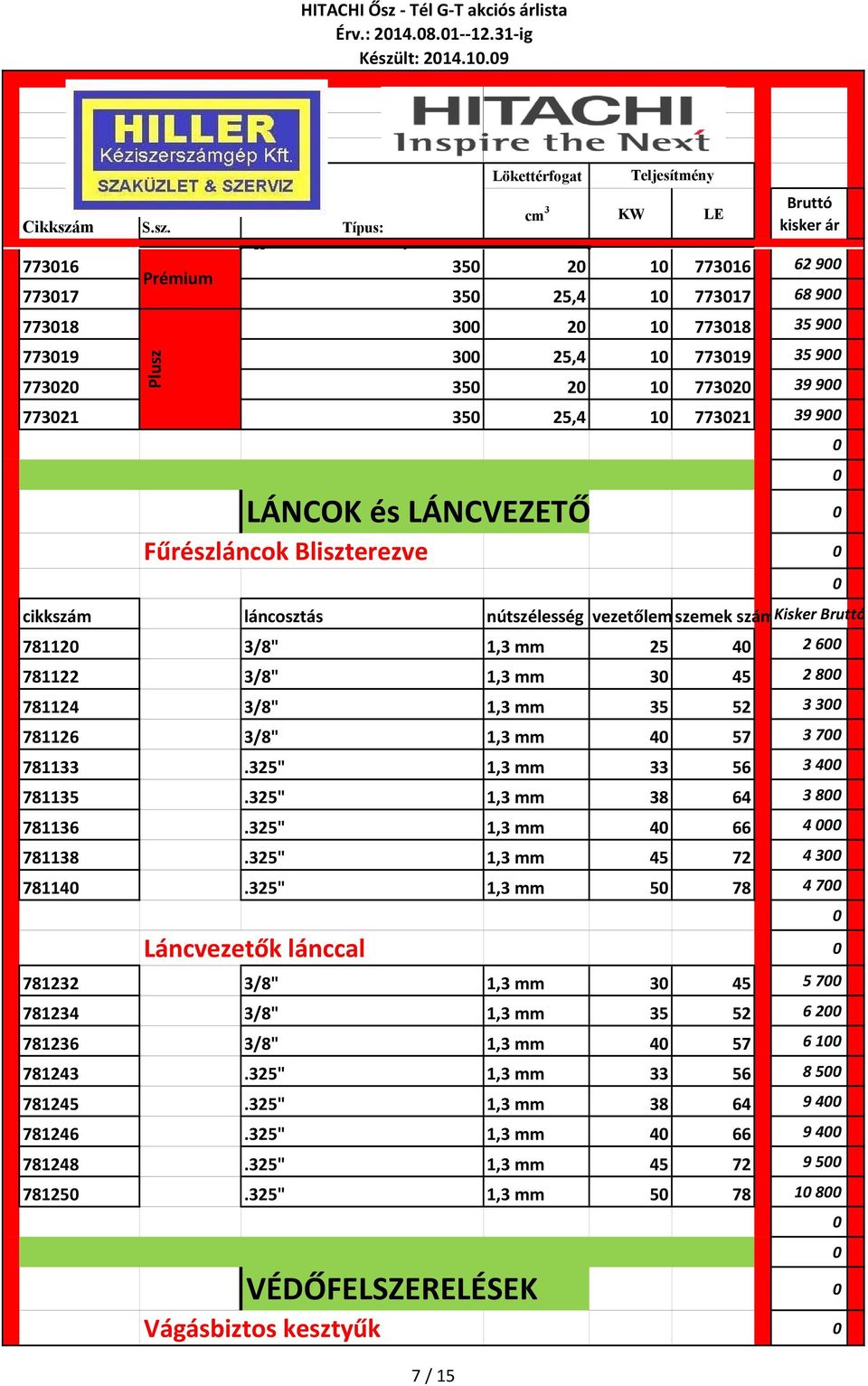 LÁNCOK és LÁNCVEZETŐ Fűrészláncok Bliszterezve cikkszám láncosztás nútszélesség vezetőlem szemek számkisker 78112 3/8" 1,3 mm 25 4 2 6 781122 3/8" 1,3 mm 3 45 2 8 781124 3/8" 1,3 mm 35 52 3 3 781126