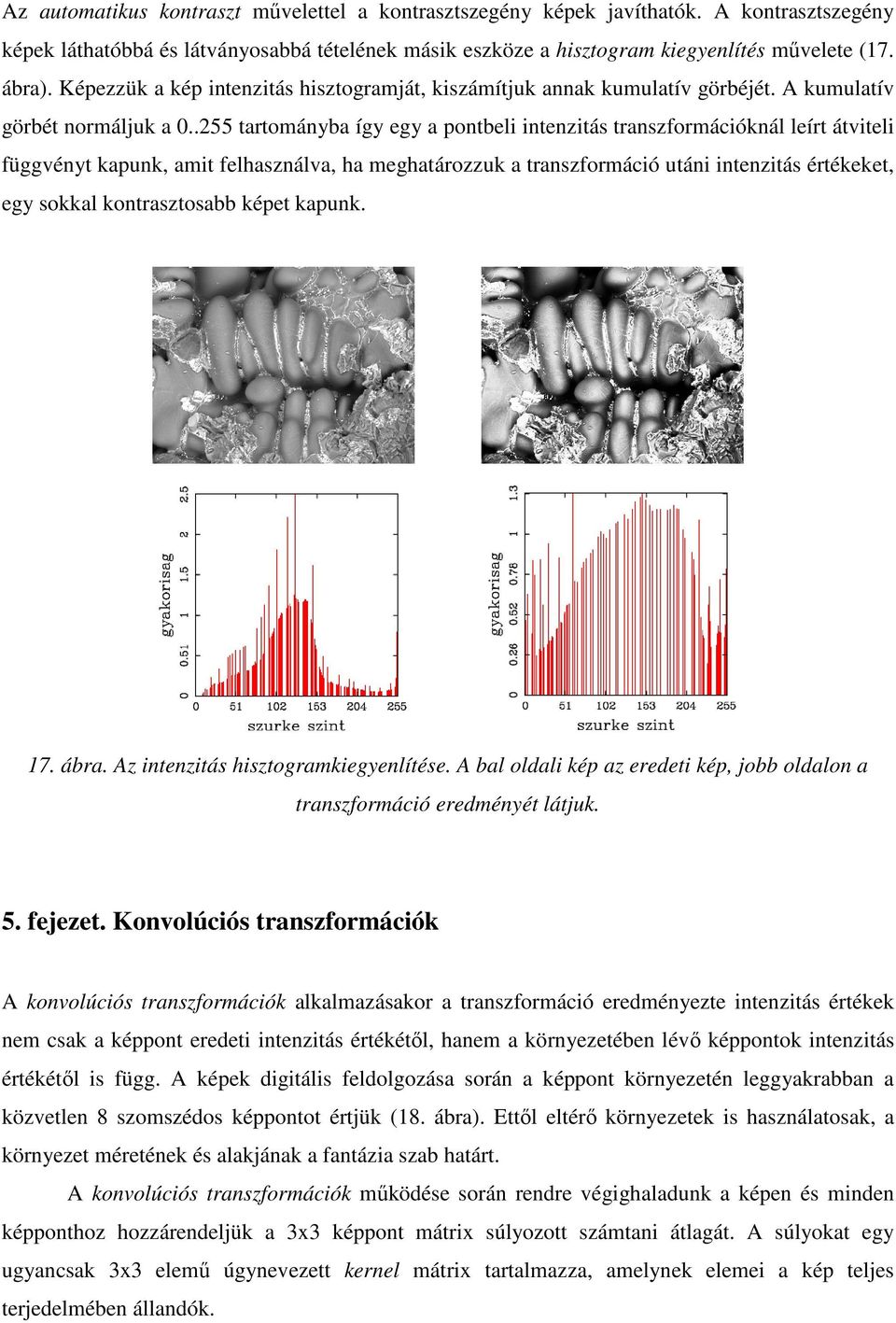 .255 tartományba így egy a pontbeli intenzitás transzformációknál leírt átviteli függvényt kapunk, amit felhasználva, ha meghatározzuk a transzformáció utáni intenzitás értékeket, egy sokkal