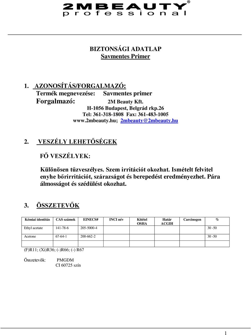 Ismételt felvitel enyhe bőrirritációt, szárazságot és berepedést eredményezhet. Pára álmosságot és szédülést okozhat. 3.