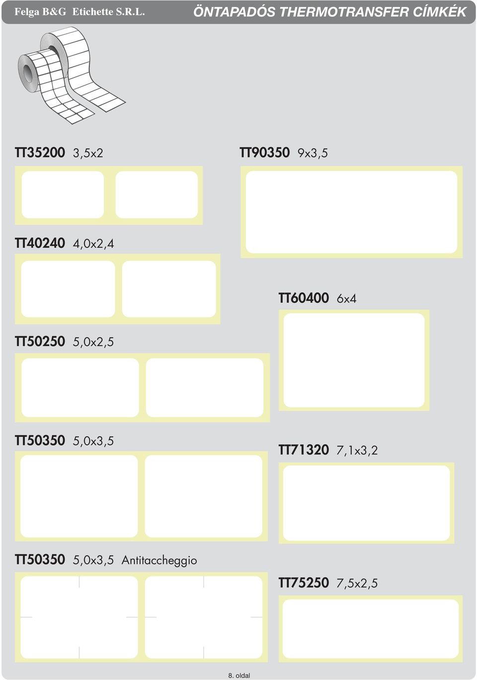 TT50250 5,0x2,5 TT50350 5,0x3,5 TT71320 7,1x3,2