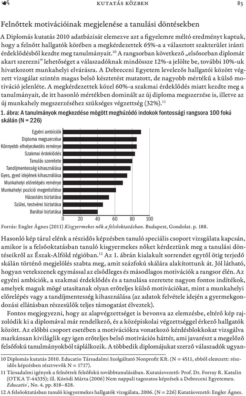 10 A rangsorban következő elsősorban diplomát akart szerezni lehetőséget a válaszadóknak mindössze 12%-a jelölte be, további 10%-uk hivatkozott munkahelyi elvárásra.