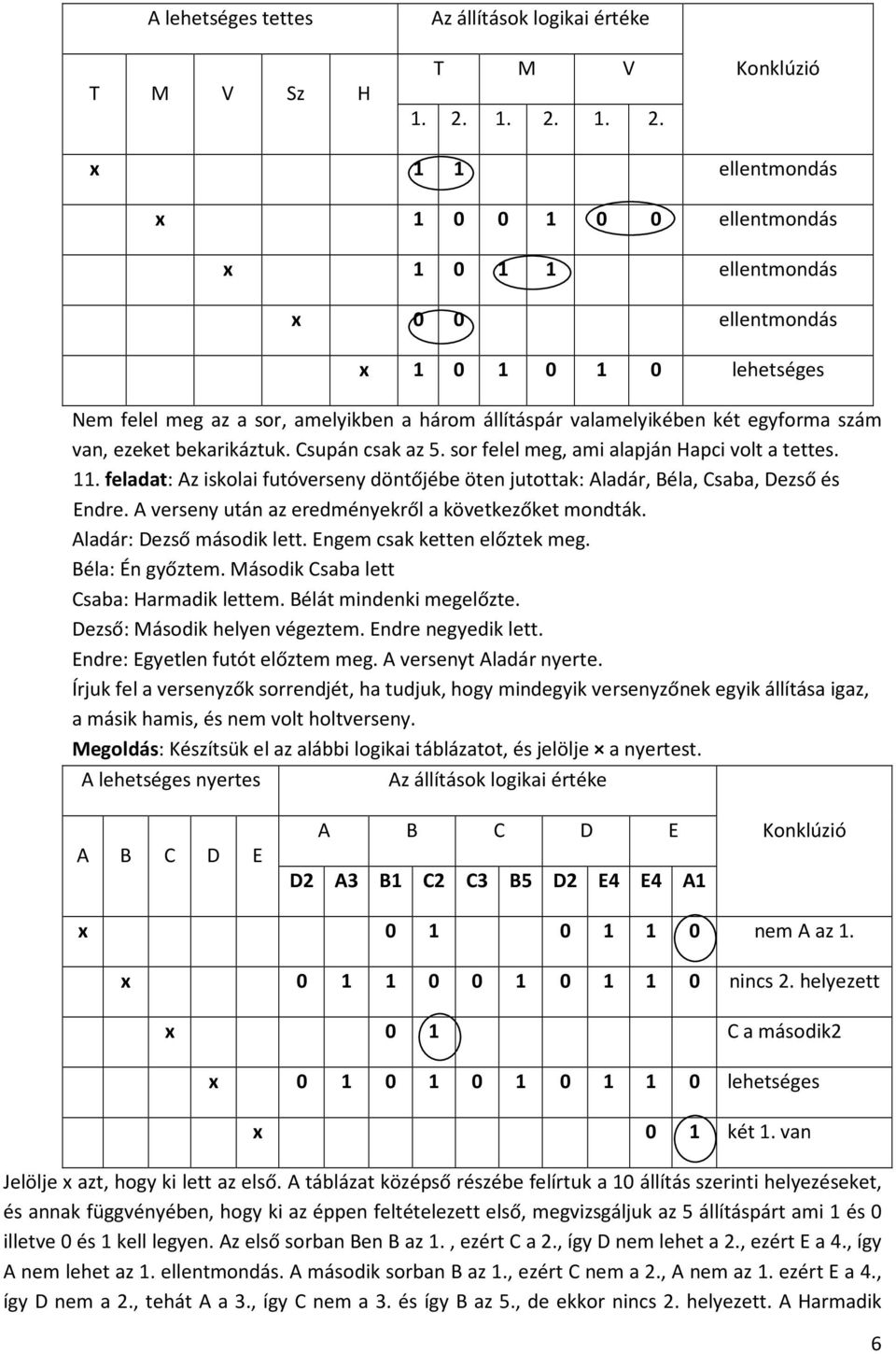 egyforma szám van, ezeket bekarikáztuk. Csupán csak az 5. sor felel meg, ami alapján Hapci volt a tettes. 11.