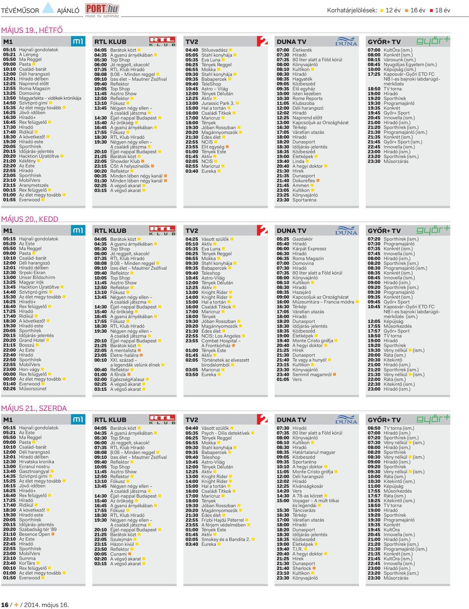 Magyarlakta vidékek krónikája 14:50 Szívtipró gimi 15:35 Az élet megy tovább 16:25 Jövő-időben 16:30 Híradó+ 16:45 Rex felügyelő 17:30 Híradó 17:40 Ridikül 18:30 A következő!