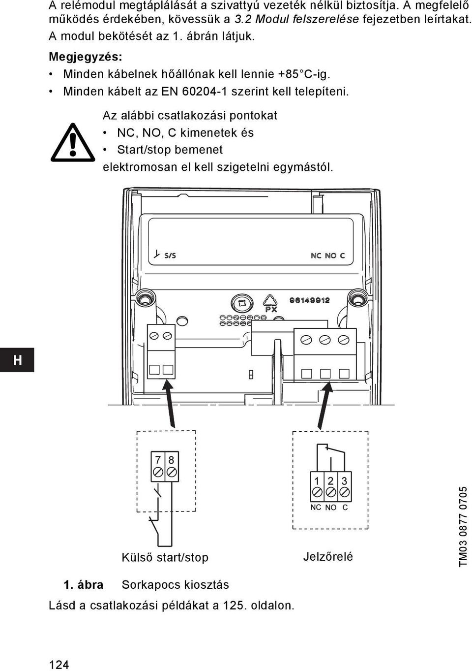 Megjegyzés: Minden kábelnek hőállónak kell lennie +85 C-ig. Minden kábelt az EN 60204-1 szerint kell telepíteni.