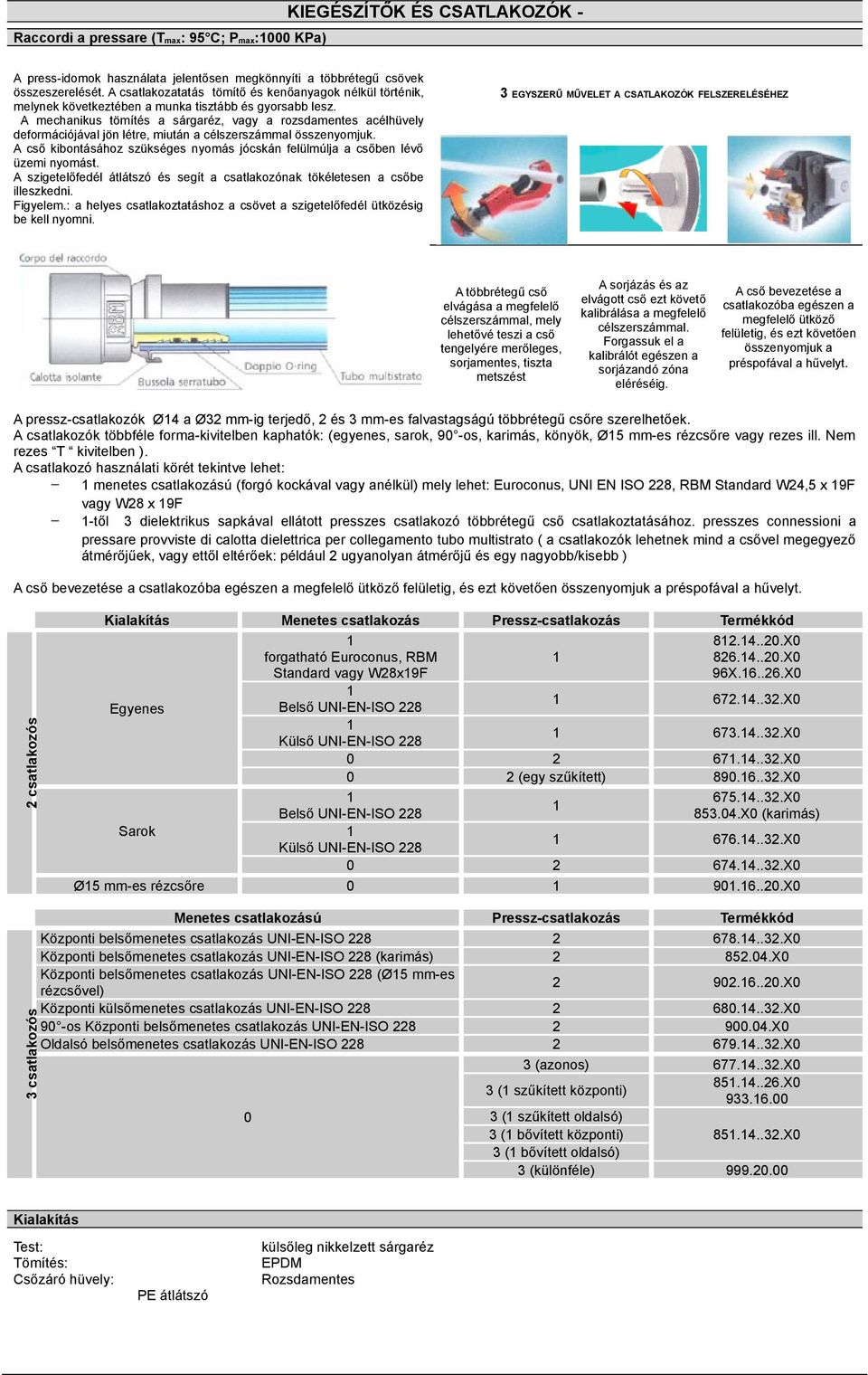 A mechanikus tömítés a sárgaréz, vagy a rozsdamentes acélhüvely deformációjával jön létre, miután a célszerszámmal összenyomjuk.