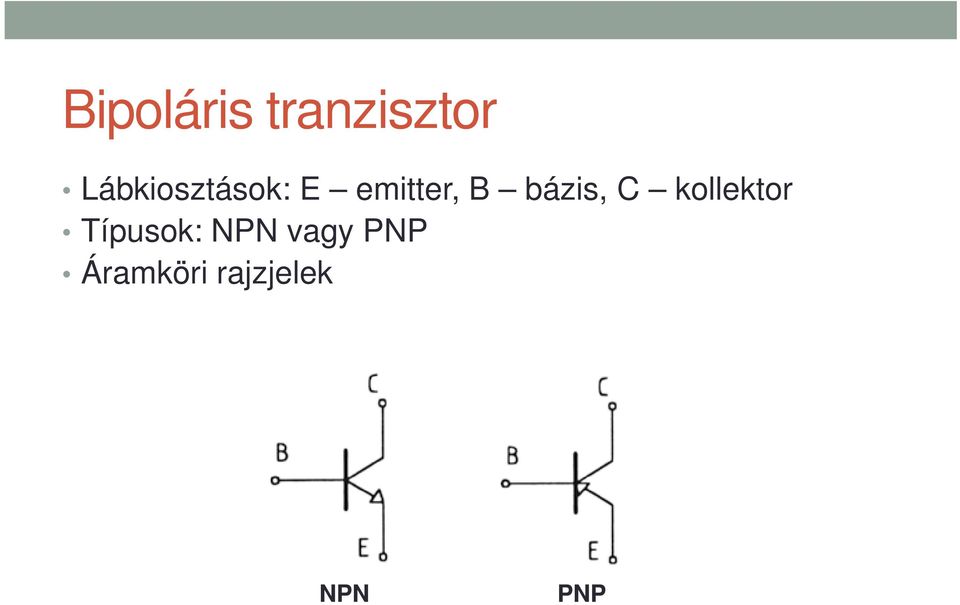 bázis, C kollektor Típusok: