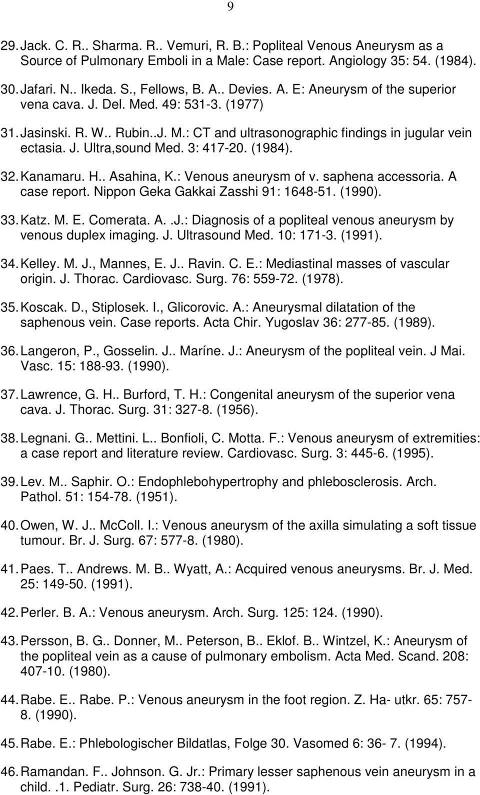 (1984). 32. Kanamaru. H.. Asahina, K.: Venous aneurysm of v. saphena accessoria. A case report. Nippon Geka Gakkai Zasshi 91: 1648-51. (1990). 33. Katz. M. E. Comerata. A..J.