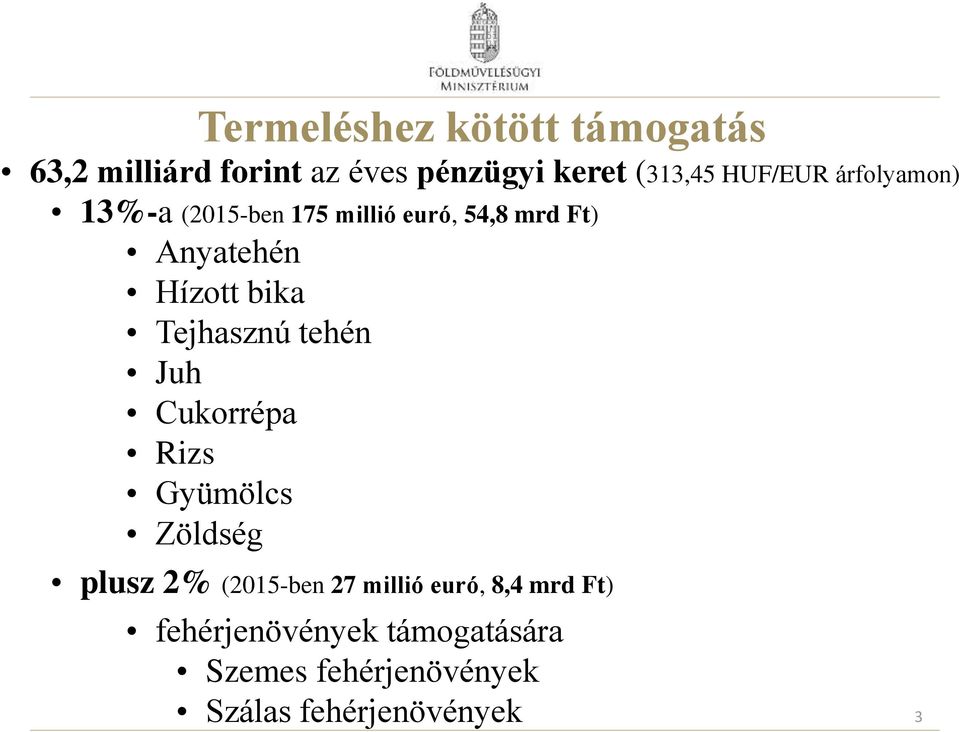 bika Tejhasznú tehén Juh Cukorrépa Rizs Gyümölcs Zöldség plusz 2% (2015-ben 27 millió