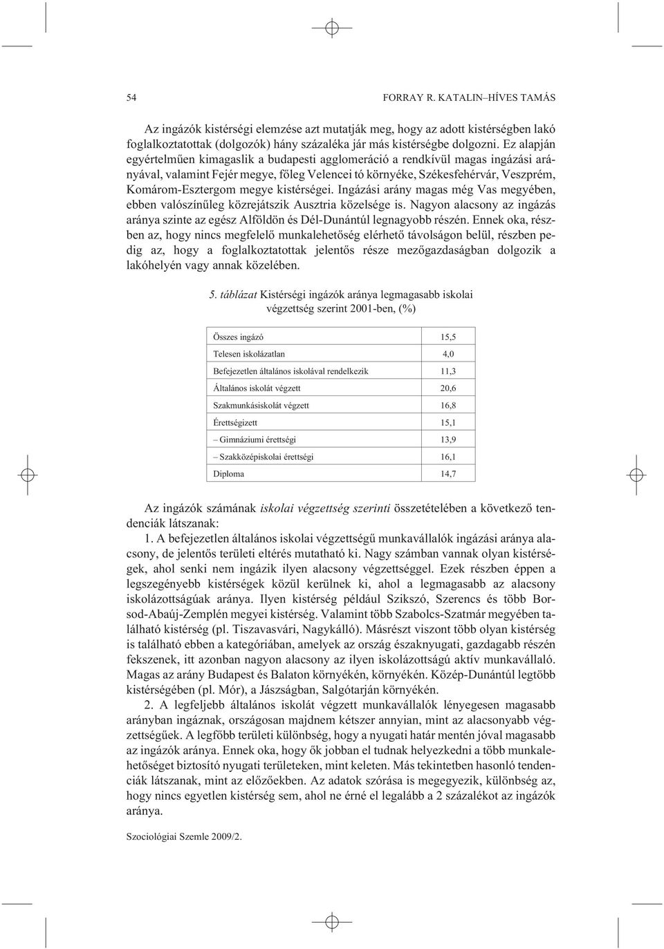 kistérségei. Ingázási arány magas még Vas megyében, ebben valószínûleg közrejátszik Ausztria közelsége is. Nagyon alacsony az ingázás aránya szinte az egész Alföldön és Dél-Dunántúl legnagyobb részén.