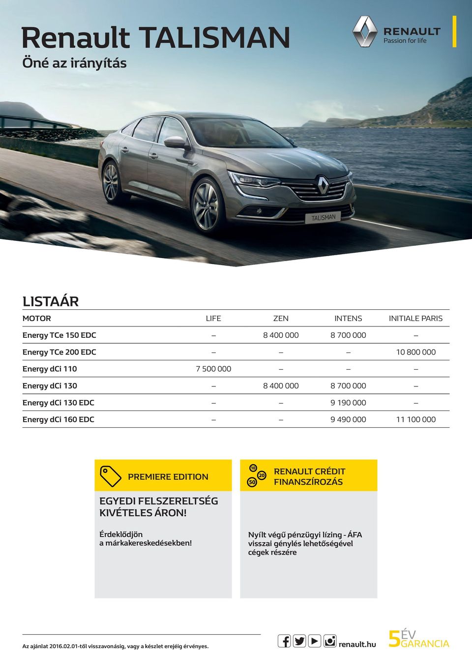 PREMIERE EDITION Renault Crédit finanszírozás Egyedi felszereltség kivételes áron! Érdeklődjön a márkakereskedésekben!