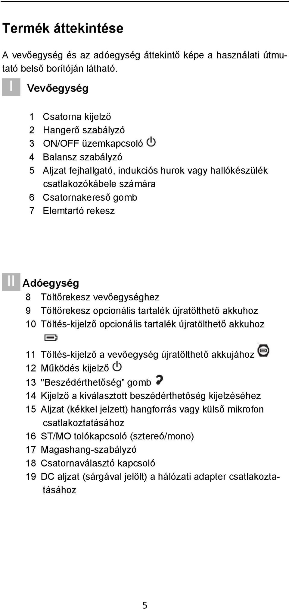 Elemtartó rekesz II Adóegység 8 Töltőrekesz vevőegységhez 9 Töltőrekesz opcionális tartalék újratölthető akkuhoz 10 Töltés-kijelző opcionális tartalék újratölthető akkuhoz 11 Töltés-kijelző a