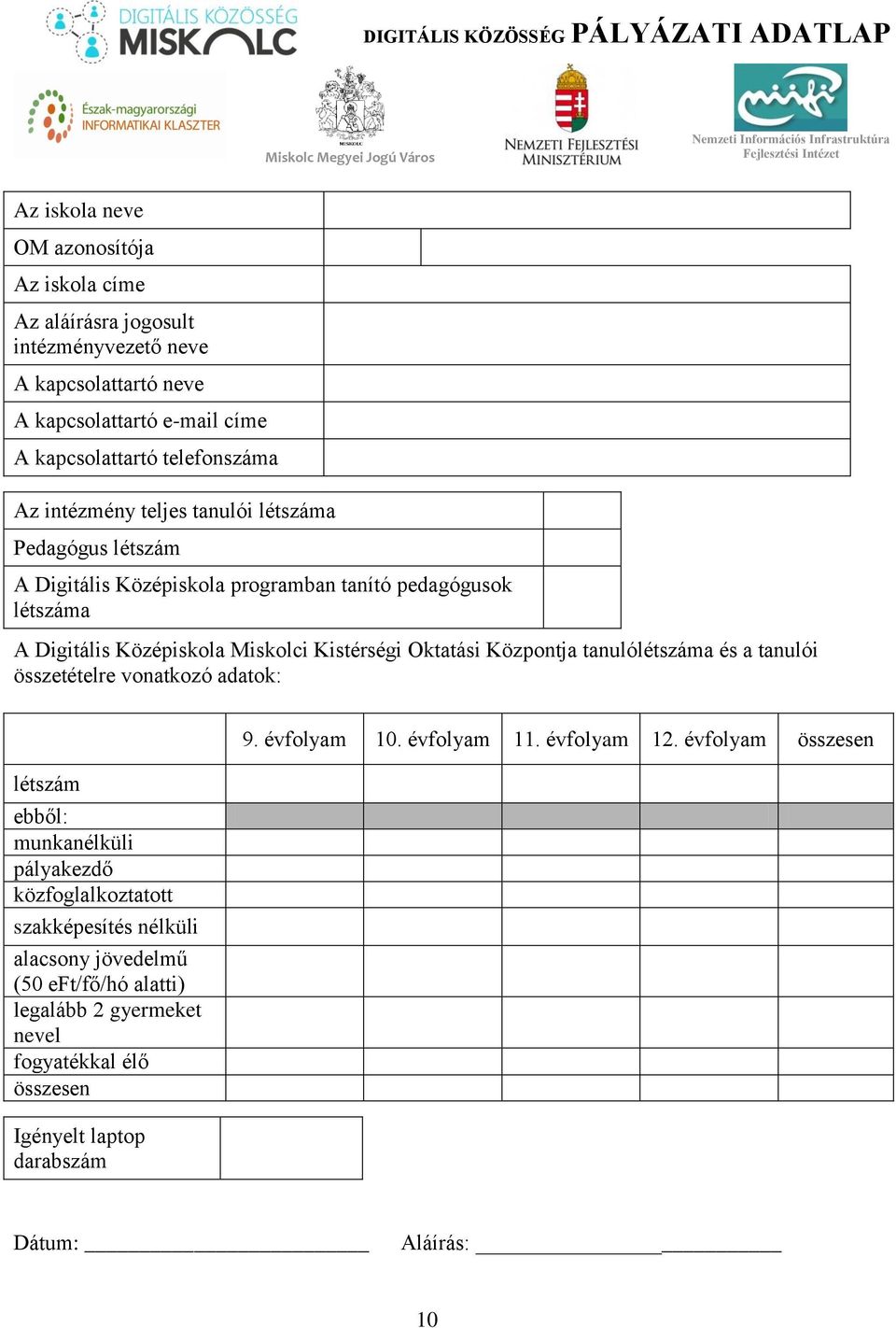 pedagógusok létszáma A Digitális Középiskola Miskolci Kistérségi Oktatási Központja tanulólétszáma és a tanulói összetételre vonatkozó adatok: létszám ebből: munkanélküli pályakezdő