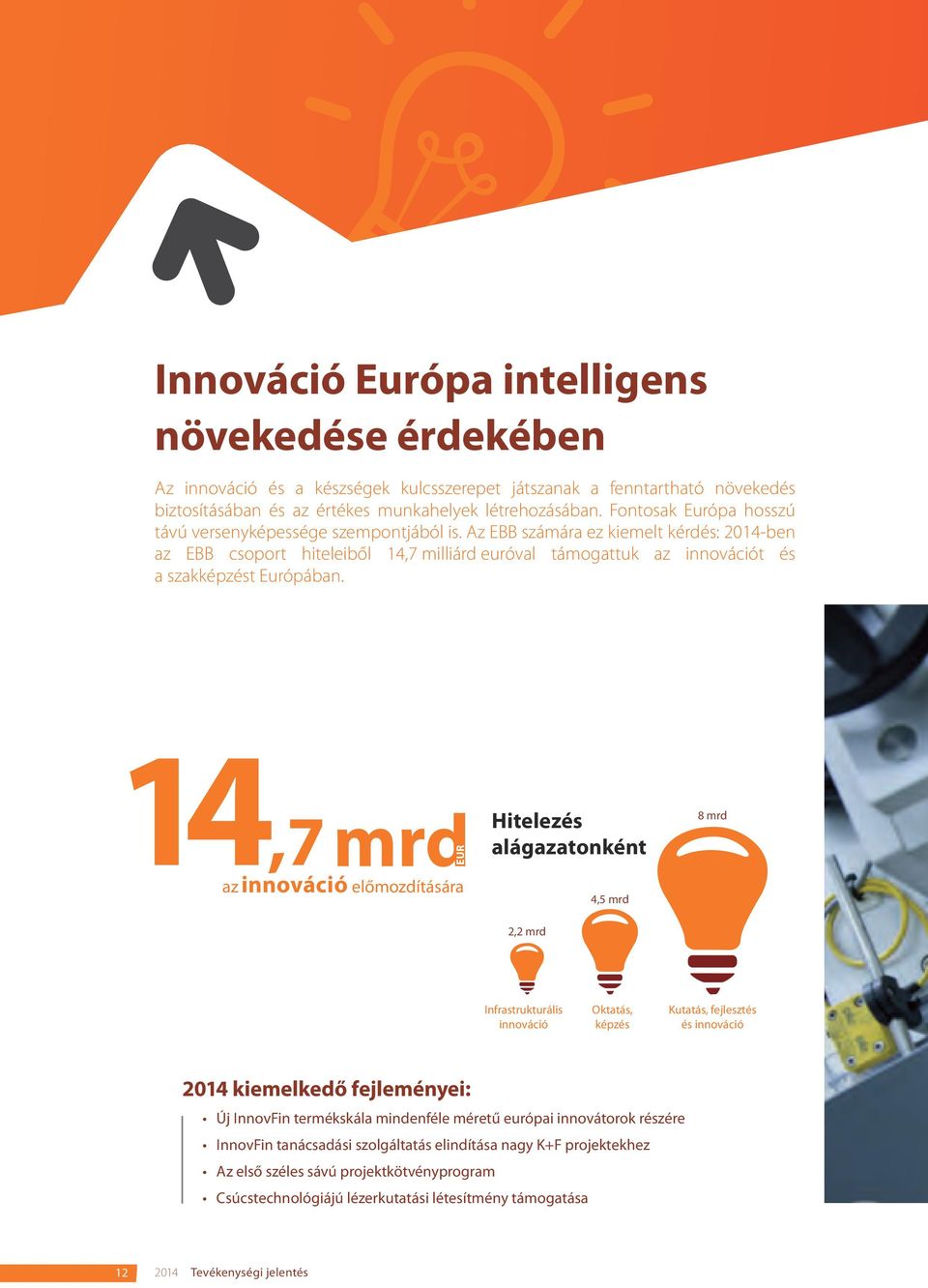 Az EBB számára ez kiemelt kérdés: 2014-ben az EBB csoport hiteleiből 14,7 milliárd euróval támogattuk az innovációt és a szakképzést Európában.