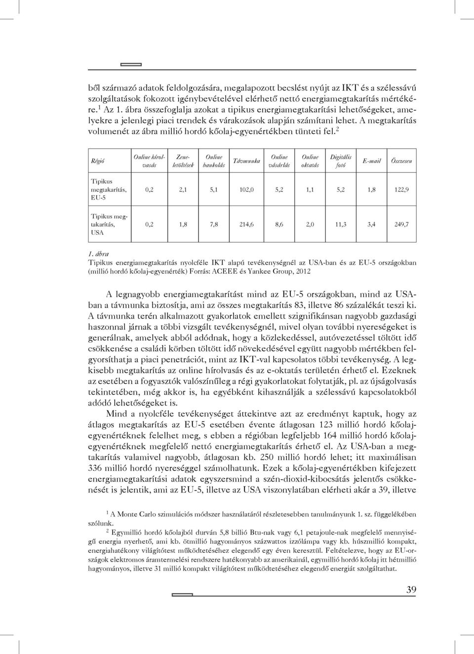 A megtakarítás volumenét az ábra millió hordó kőolaj-egyenértékben tünteti fel.