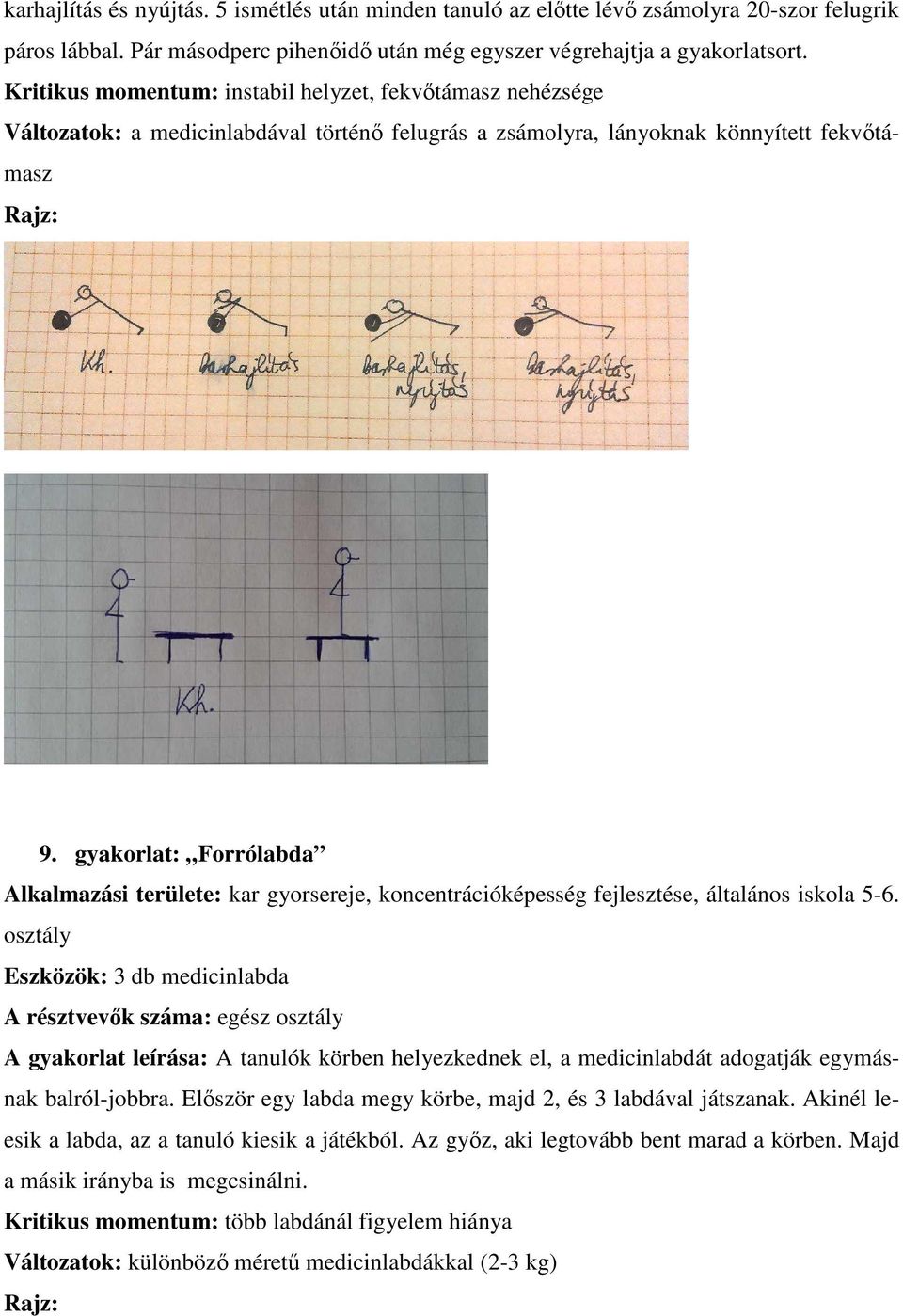 gyakorlat: Forrólabda Alkalmazási területe: kar gyorsereje, koncentrációképesség fejlesztése, általános iskola 5-6.