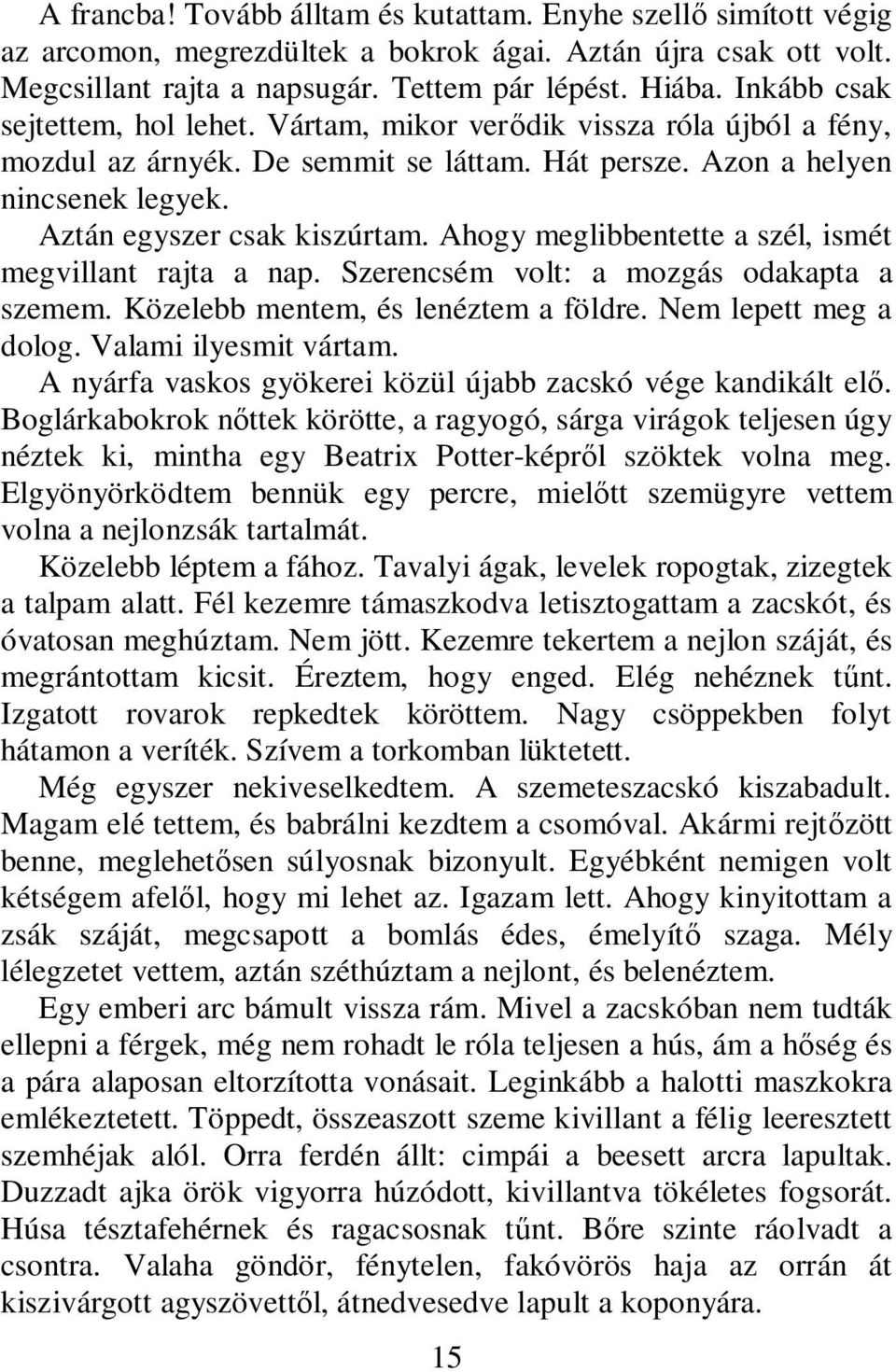 Ahogy meglibbentette a szél, ismét megvillant rajta a nap. Szerencsém volt: a mozgás odakapta a szemem. Közelebb mentem, és lenéztem a földre. Nem lepett meg a dolog. Valami ilyesmit vártam.