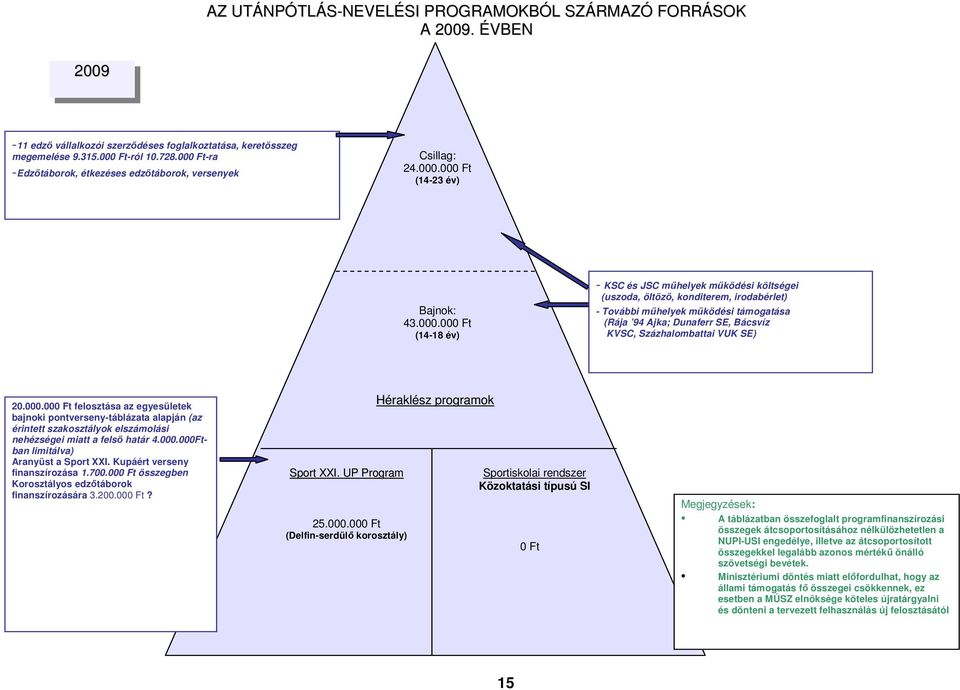 irodabérlet) - További műhelyek működési támogatása (Rája 94 Ajka; Dunaferr SE, Bácsvíz KVSC, Százhalombattai VUK SE) 20.000.