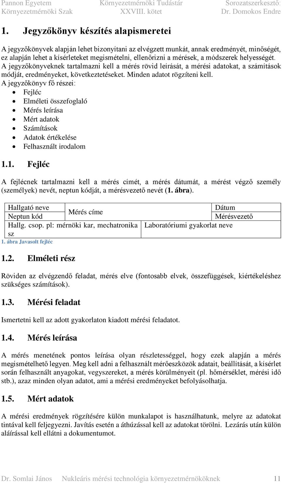 A jegyzőkönyv fő részei: Fejléc Elméleti összefoglaló Mérés leírása Mért adatok Számítások Adatok értékelése Felhasznált irodalom 1.