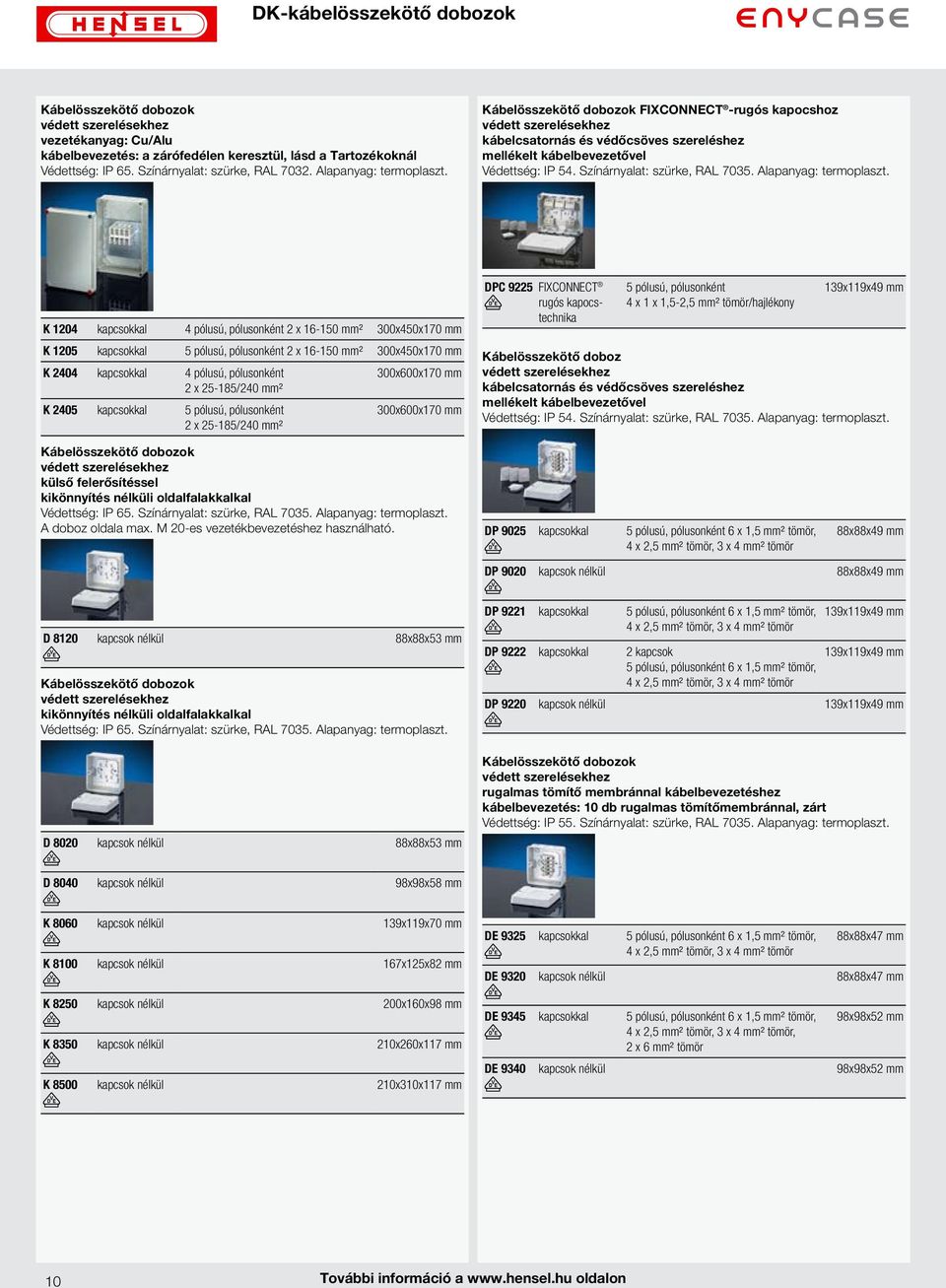 K 1204 kapcsokkal 4 pólusú, pólusonként 2 x 16-150 mm² 300x450x170 mm K 1205 kapcsokkal 5 pólusú, pólusonként 2 x 16-150 mm² 300x450x170 mm K 2404 kapcsokkal 4 pólusú, pólusonként 300x600x170 mm 2 x