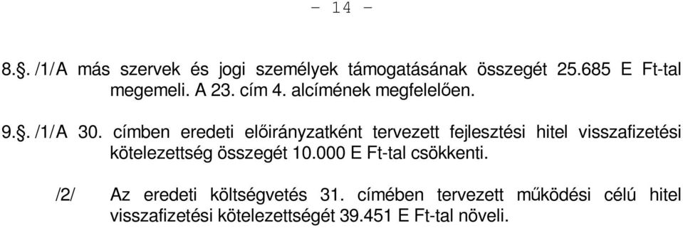 címben eredeti előirányzatként tervezett fejlesztési hitel visszafizetési kötelezettség összegét