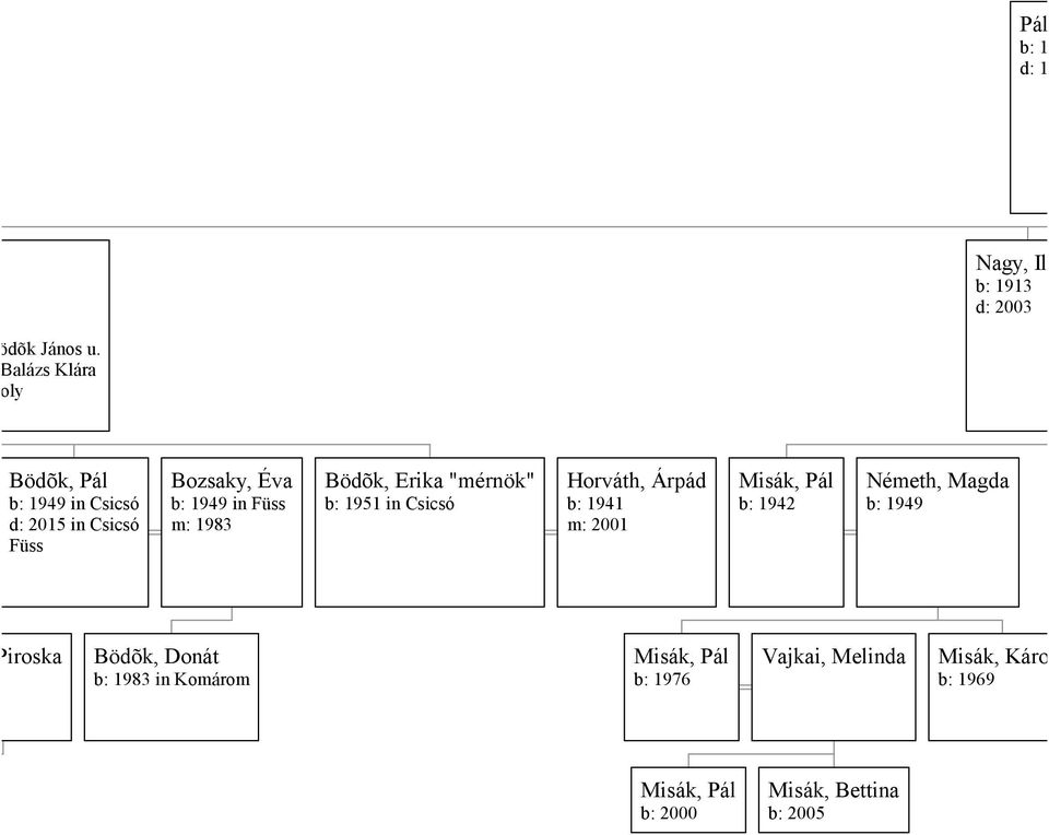 1983 Bödõk, Erika "mérnök" b: 1951 in Csicsó Horváth, Árpád b: 1941 m: 2001 Misák, Pál b: 1942 Németh, Magda