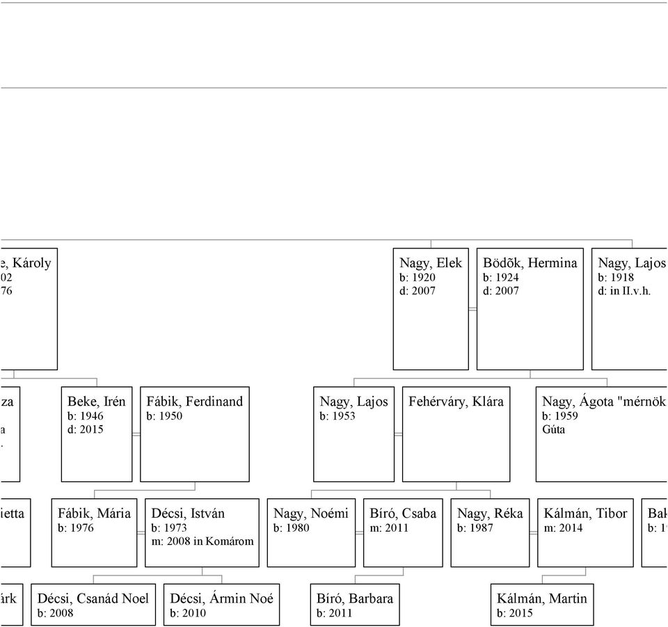 enrietta Fábik, Mária b: 1976 Décsi, István b: 1973 m: 2008 in Komárom Nagy, Noémi b: 1980 Bíró, Csaba m: 2011 Nagy, Réka b: 1987