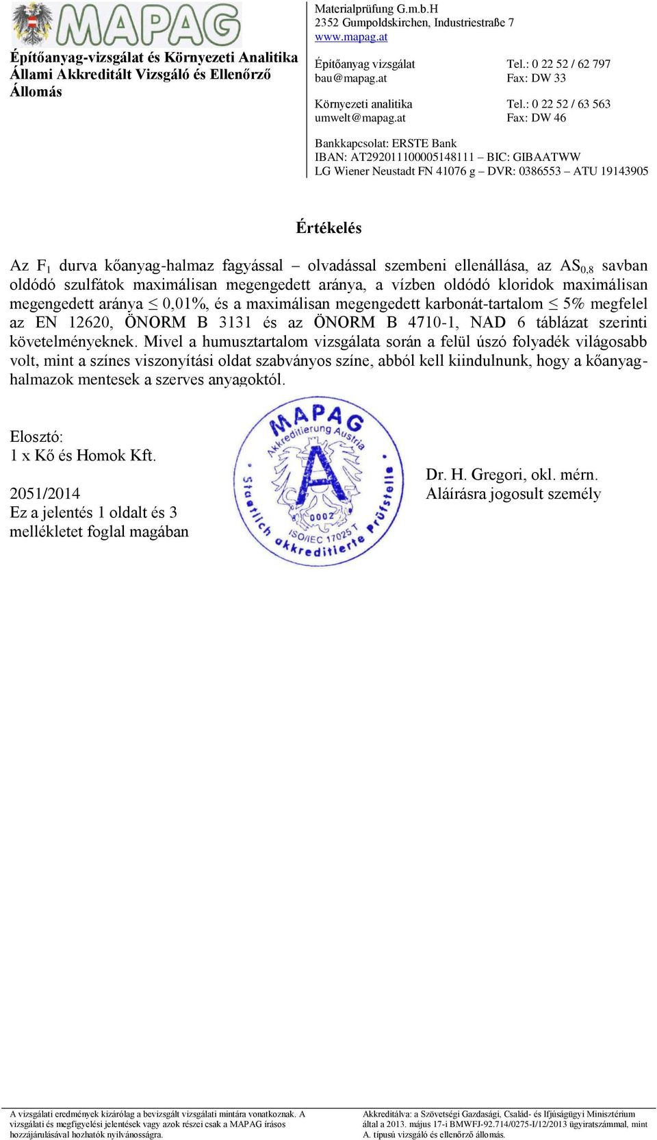 : 0 22 52 / 63 563 Fax: DW 46 Bankkapcsolat: ERSTE Bank IBAN: AT292011100005148111 BIC: GIBAATWW LG Wiener Neustadt FN 41076 g DVR: 0386553 ATU 19143905 Értékelés Az F 1 durva kőanyag-halmaz