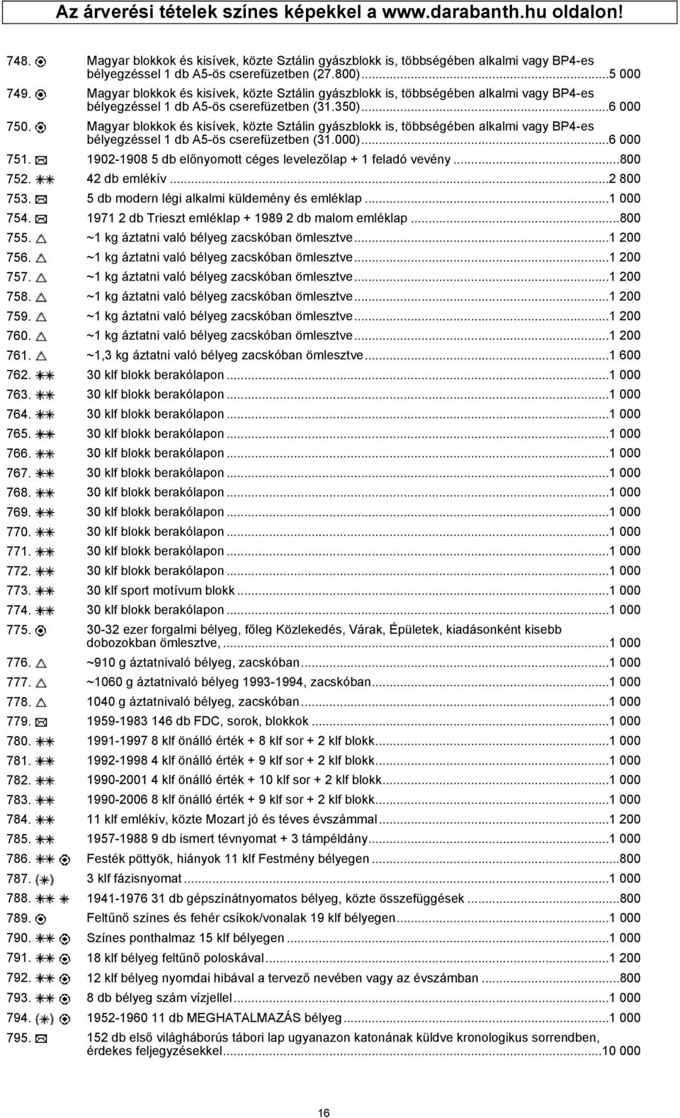 Magyar blokkok és kisívek, közte Sztálin gyászblokk is, többségében alkalmi vagy BP4-es bélyegzéssel 1 db A5-ös cserefüzetben (31.000)...6 000 751.