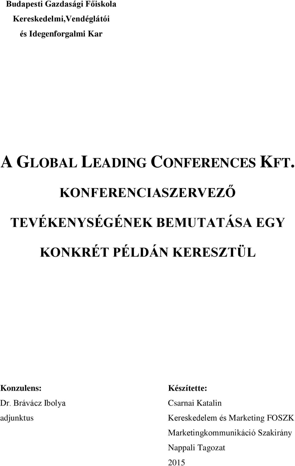 KONFERENCIASZERVEZŐ TEVÉKENYSÉGÉNEK BEMUTATÁSA EGY KONKRÉT PÉLDÁN KERESZTÜL