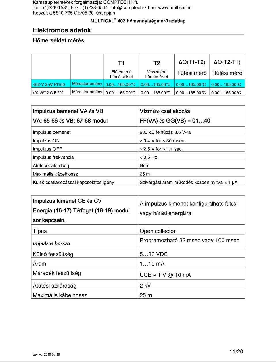 6 V-ra Impulzus ON < 0.4 V for > 30 msec. Impulzus OFF > 2.5 V for > 1.1 sec. Impulzus frekvencia < 0.