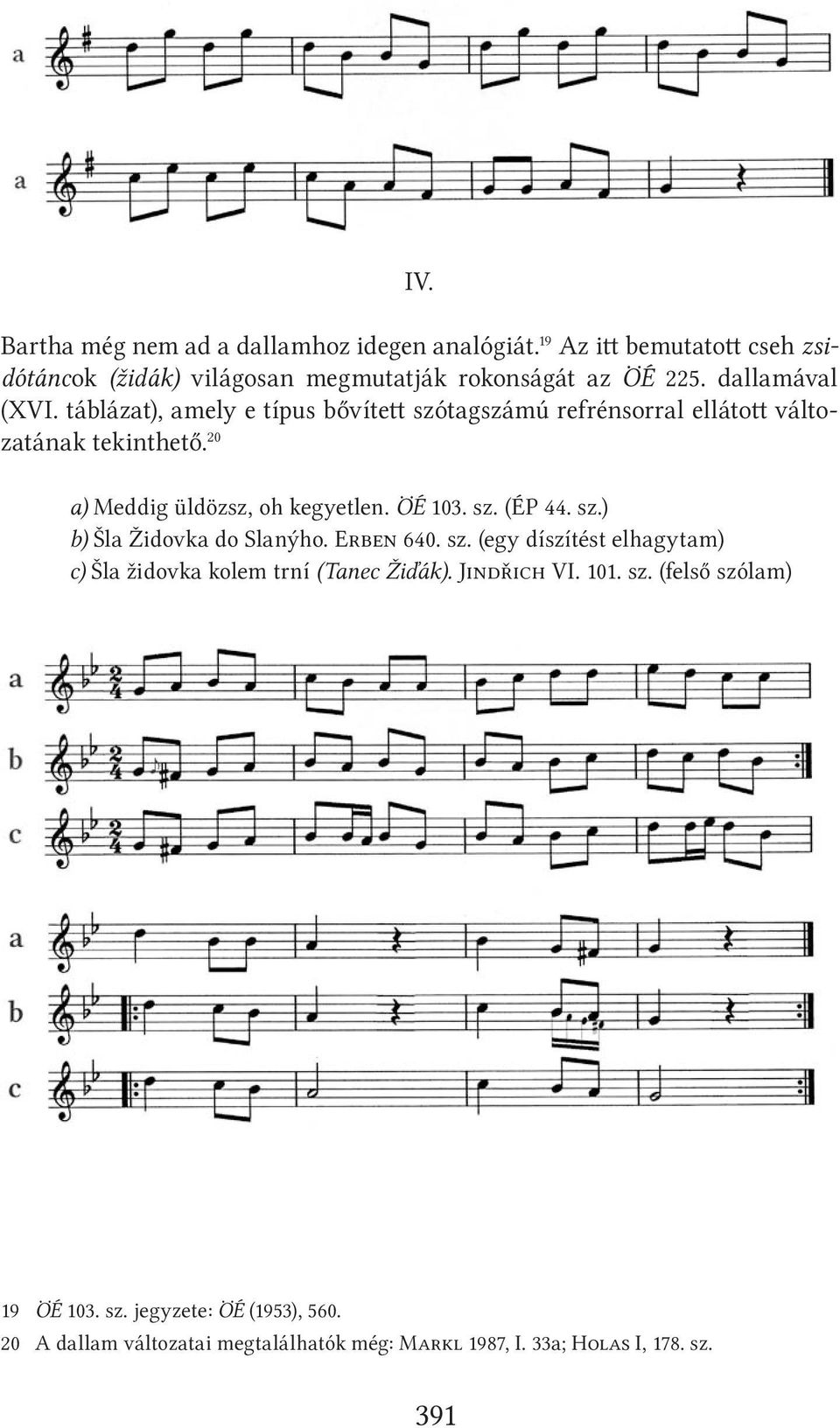 ÖÉ 103. sz. (ÉP 44. sz.) b) Šla Židovka do Slanýho. Erben 640. sz. (egy díszítést elhagytam) c) Šla židovka kolem trní (Tanec Žiďák). Jindřich VI.