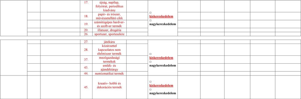 sportszer, sporteszköz 27. játékáru közérzettel 28. kapcsolatos nem élelmiszer termék 37.