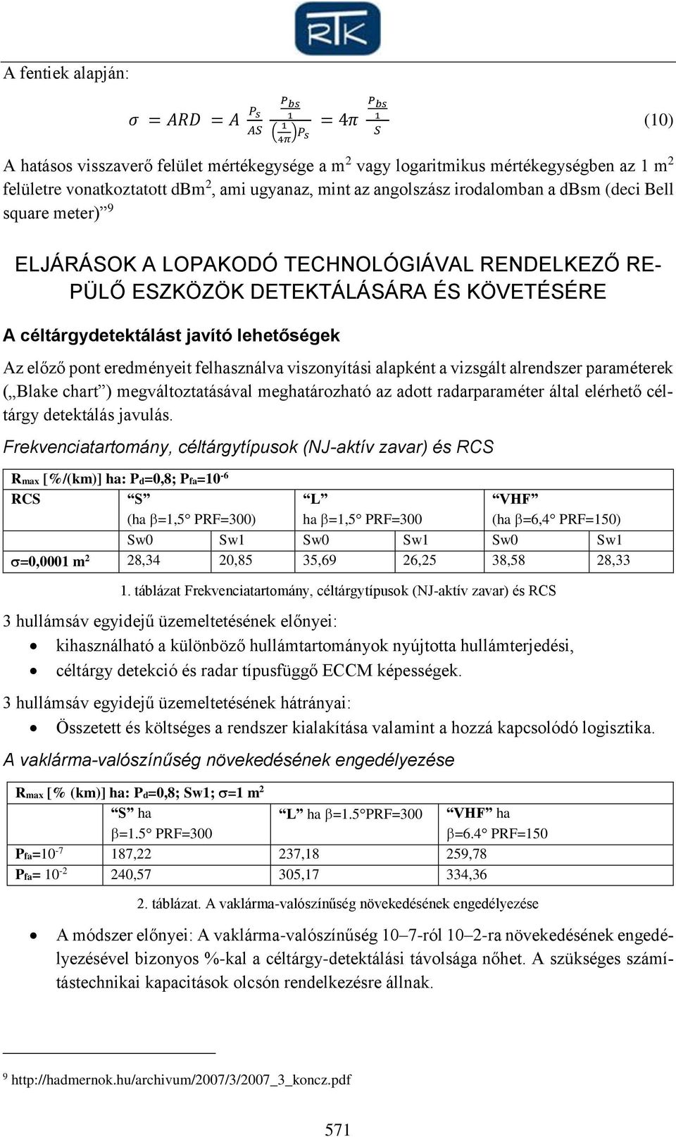 Az előző pont eredményeit felhasználva viszonyítási alapként a vizsgált alrendszer paraméterek ( Blake chart ) megváltoztatásával meghatározható az adott radarparaméter által elérhető céltárgy