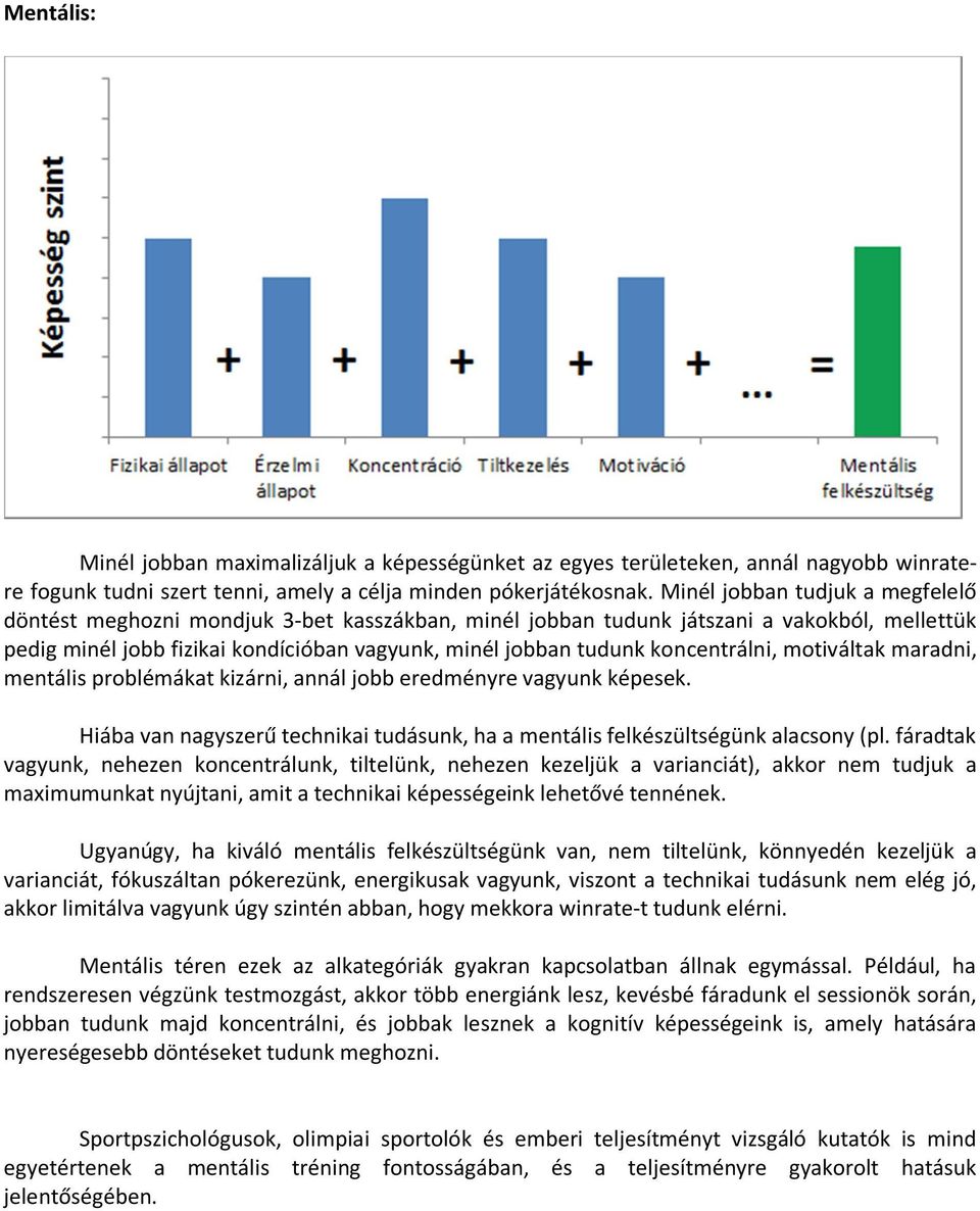 koncentrálni, motiváltak maradni, mentális problémákat kizárni, annál jobb eredményre vagyunk képesek. Hiába van nagyszerű technikai tudásunk, ha a mentális felkészültségünk alacsony (pl.