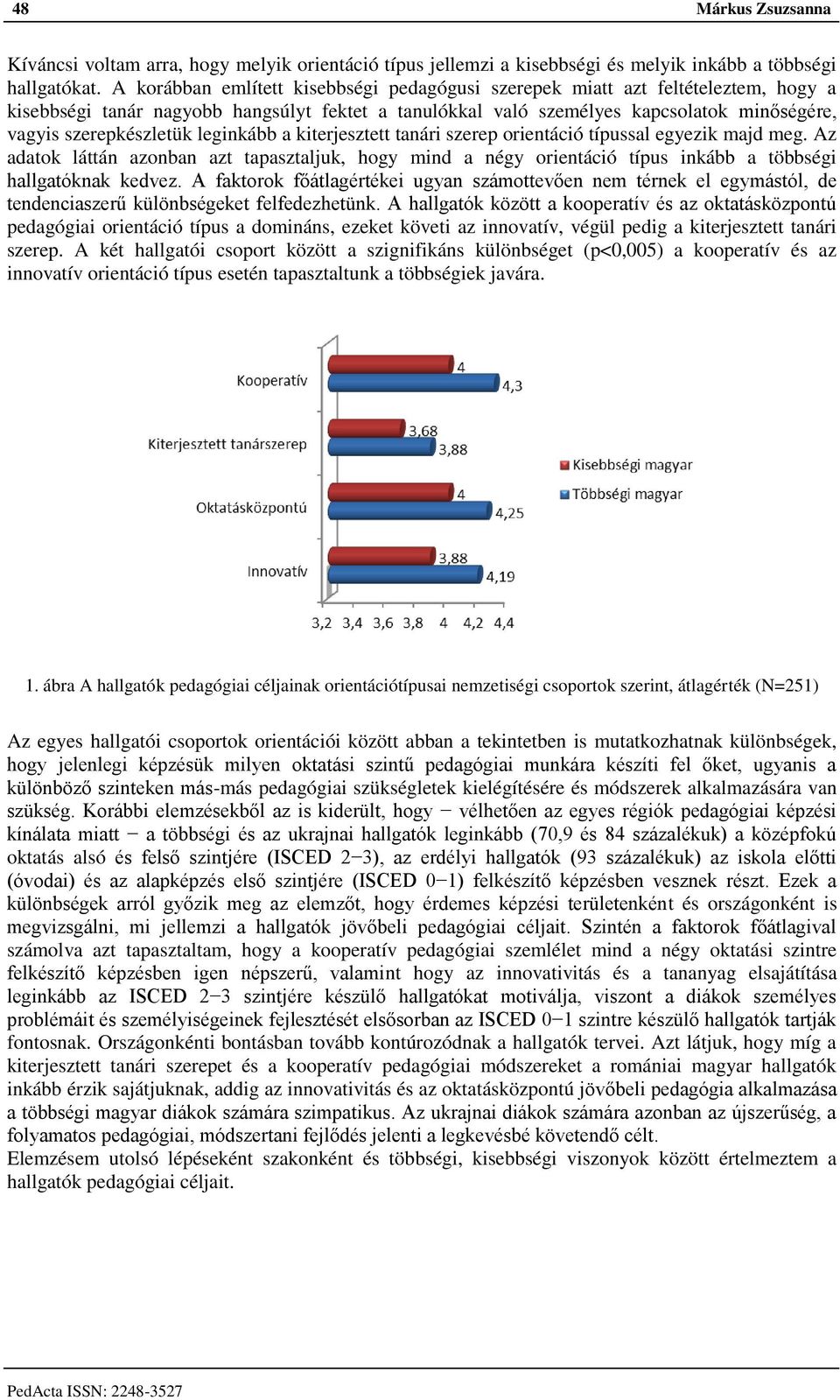 leginkább a kiterjesztett tanári szerep orientáció típussal egyezik majd meg. Az adatok láttán azonban azt tapasztaljuk, hogy mind a négy orientáció típus inkább a többségi hallgatóknak kedvez.